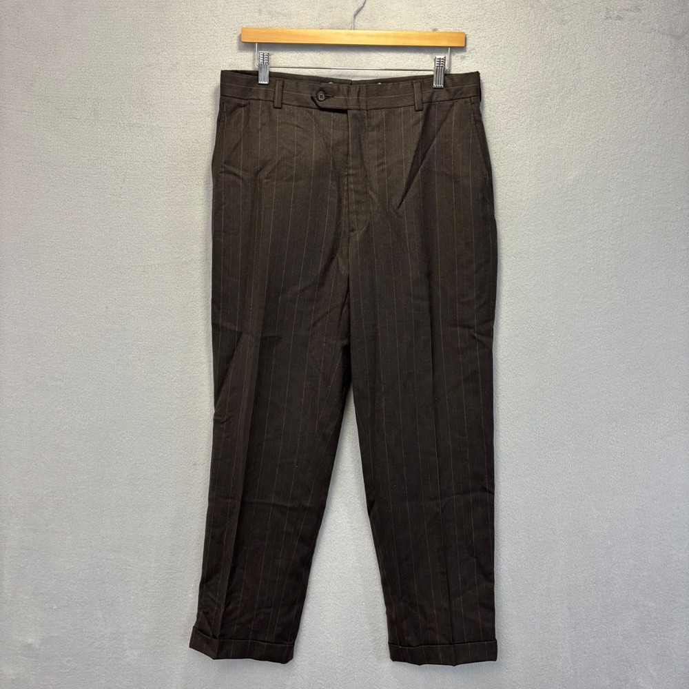 Vintage Burberrys Dark Brown Pinstripe Dress Pants Mens 33x29 Cuffed Straight